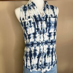 Rock & Republic Tie Dye Sleeveless Top Blue Rayon XS Boho